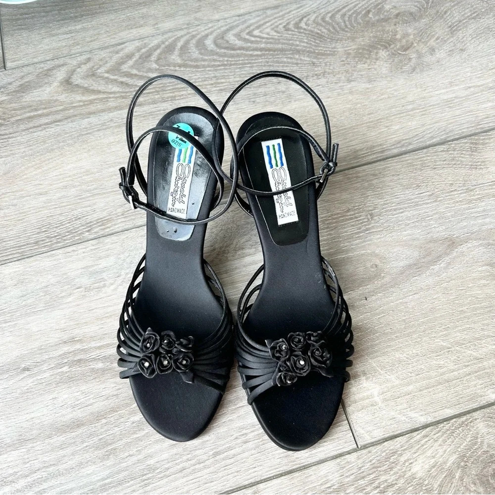 Arnold Churgin Handmade Satin Floral Strappy  Sandals